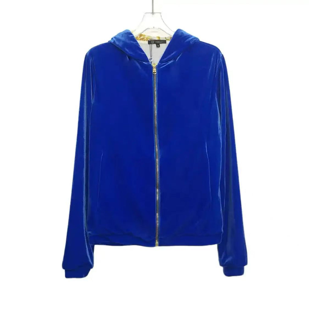 Versace Blue Velvet Medusa Hooded Jacket