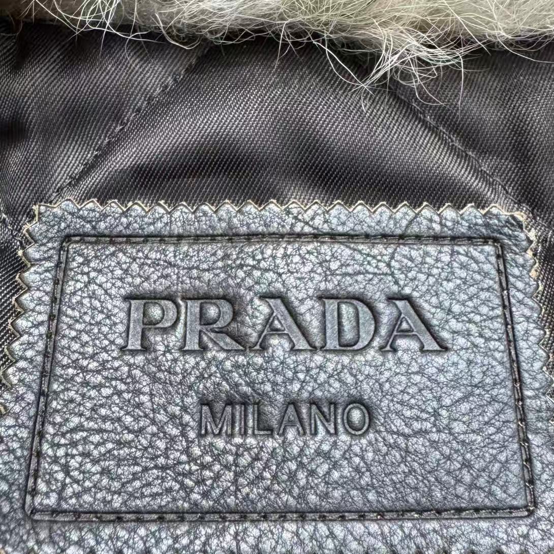 Prada 17AW Colorblock Pattern Shearling Lamb Leather Jacket