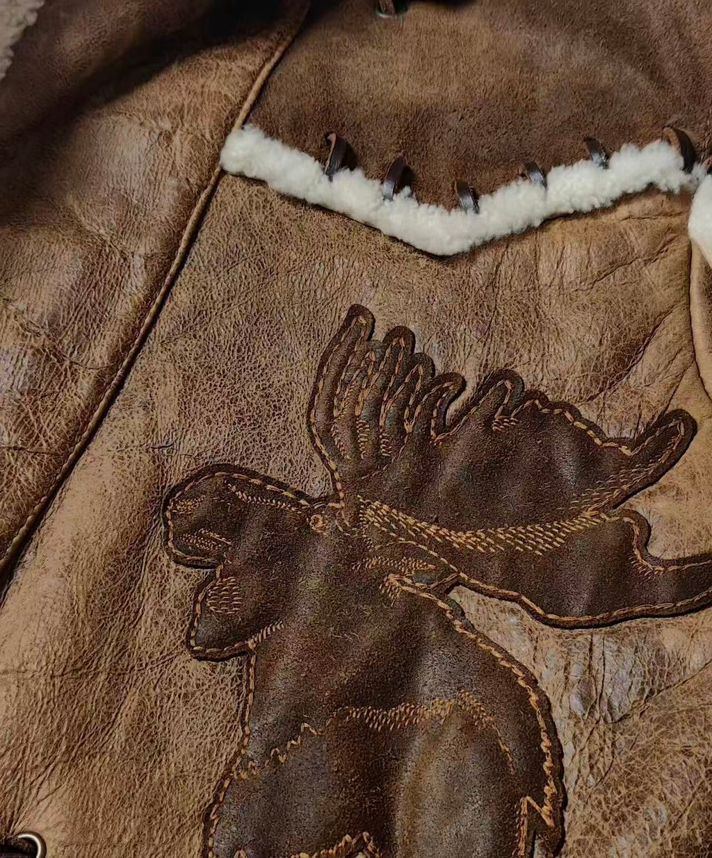 DSQUARED2 Vintage Deer Embroidery Shearling Coat