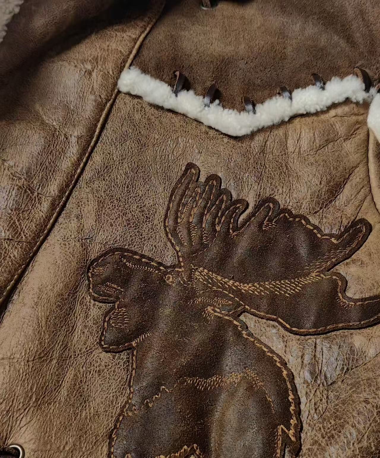 DSQUARED2 Vintage Deer Embroidery Shearling Coat