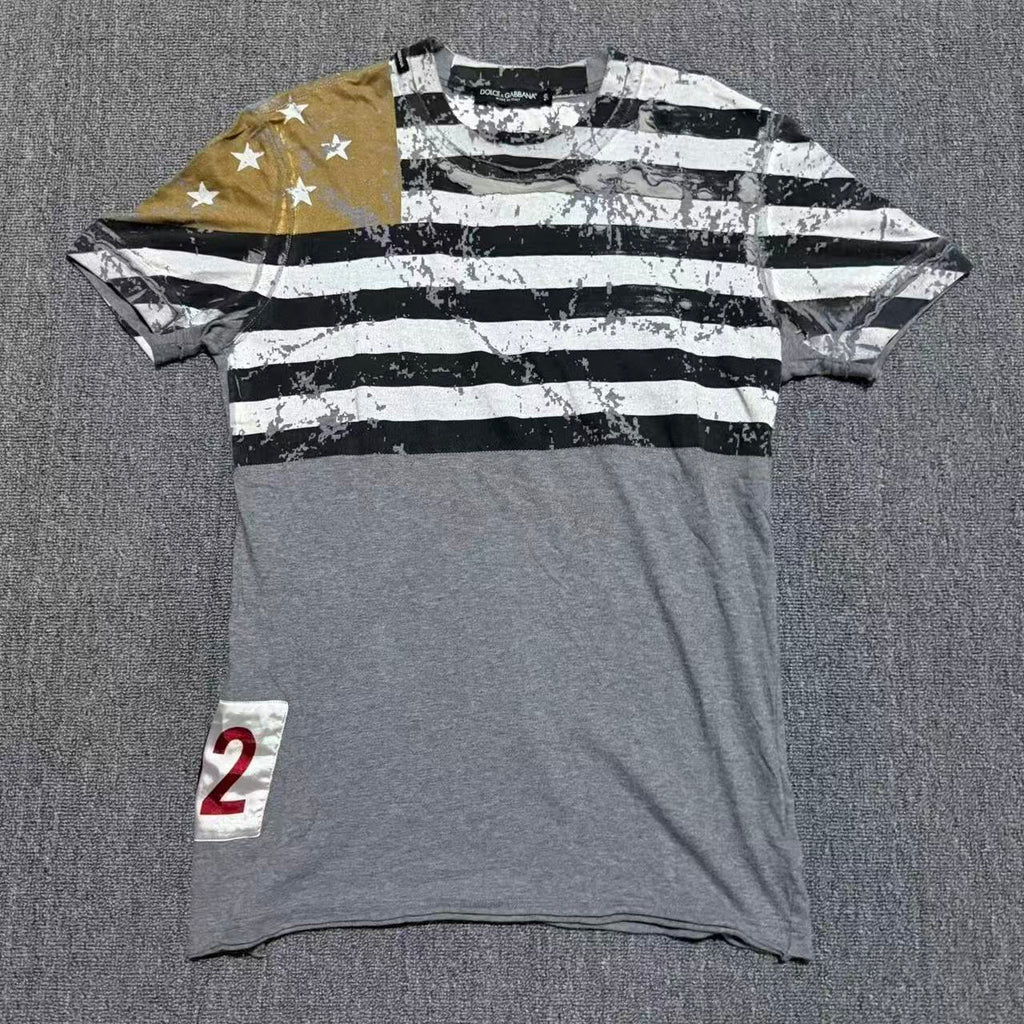 Dolce&Gabbana Grey Distressed US Flag Tee