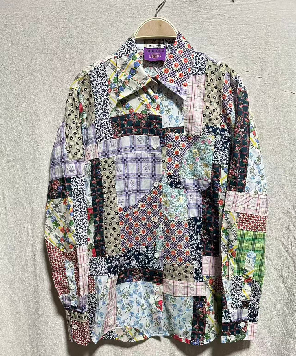 Miu Miu 20AW Patchwork Liberty Fabric Button-Up Shirt