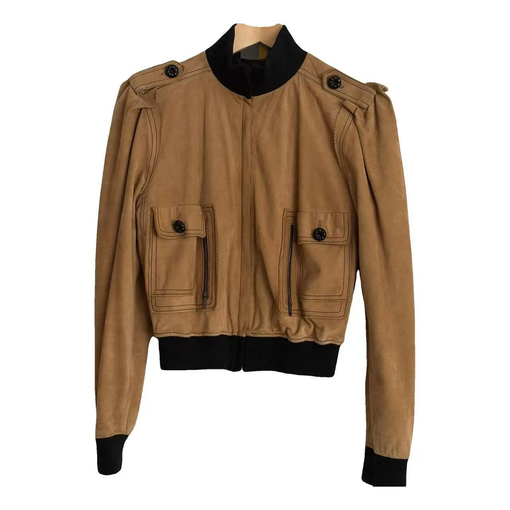 Fendi by Karl Lagerfeld Archive 00s Suede Leather Zip-up Bomber Jacket