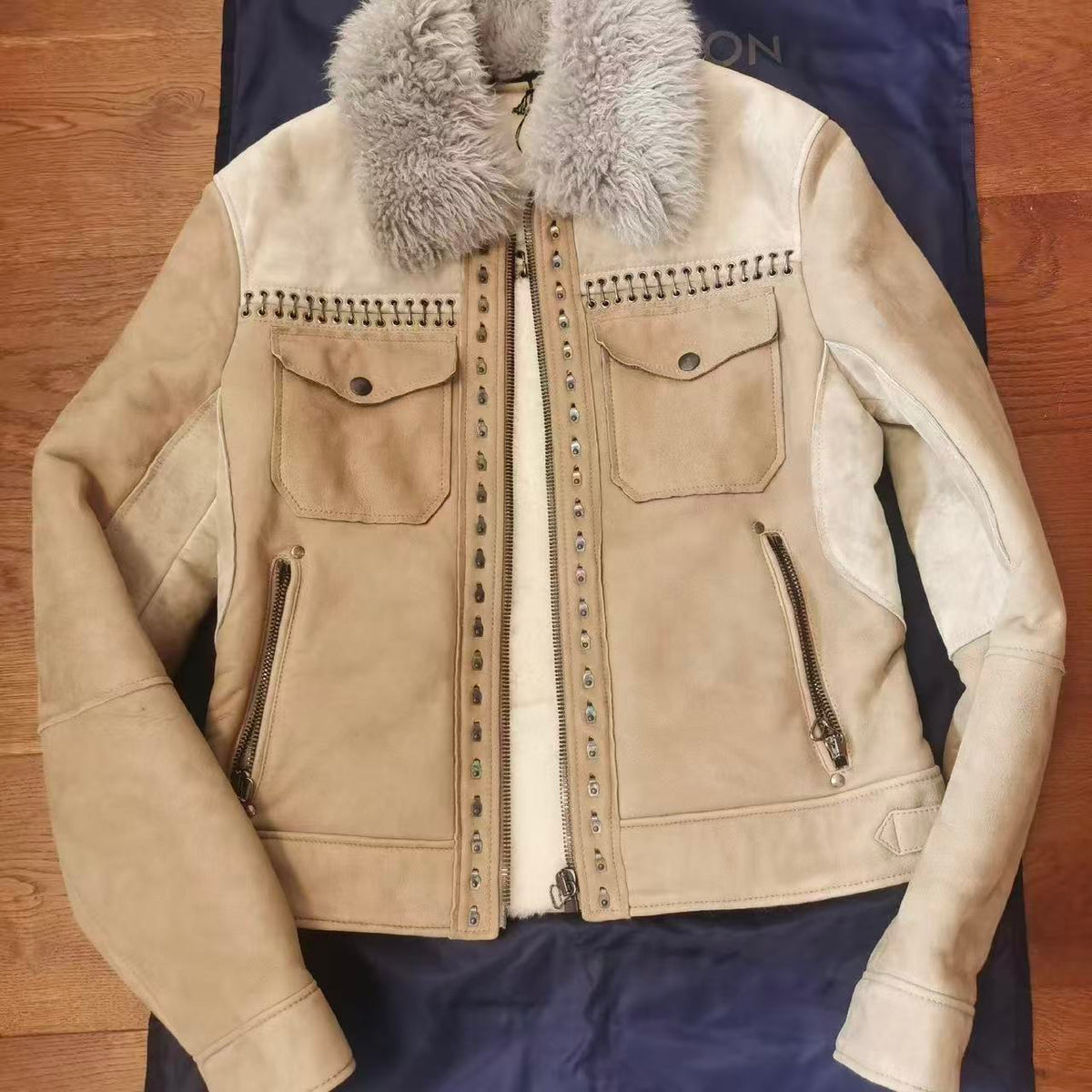 Lanvin 15FW Shearling Suede Studded Jacket