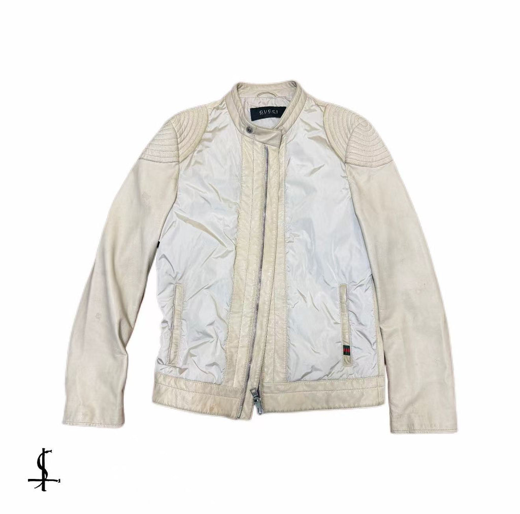Gucci By Tom Ford White Leather Biker Jacket