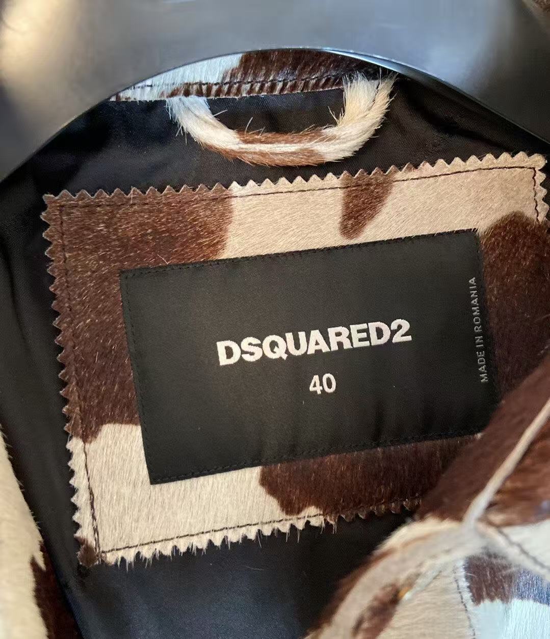 Dsquared2 17AW Cow White & Brown Pony Hair Leather Jacket