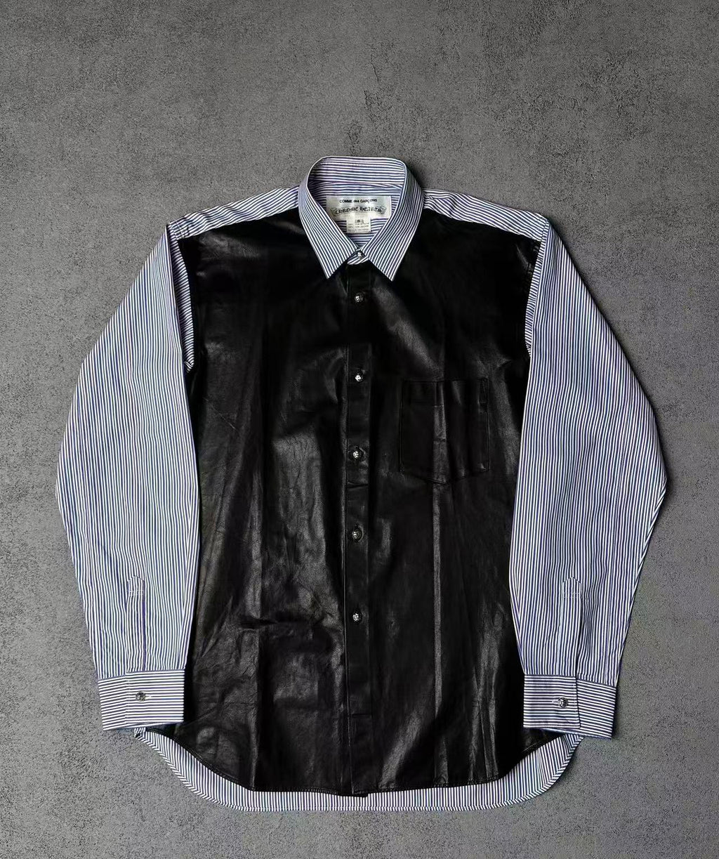 Chrome Hearts Comme des Garcons Leather Front Blue Stripe Shirt