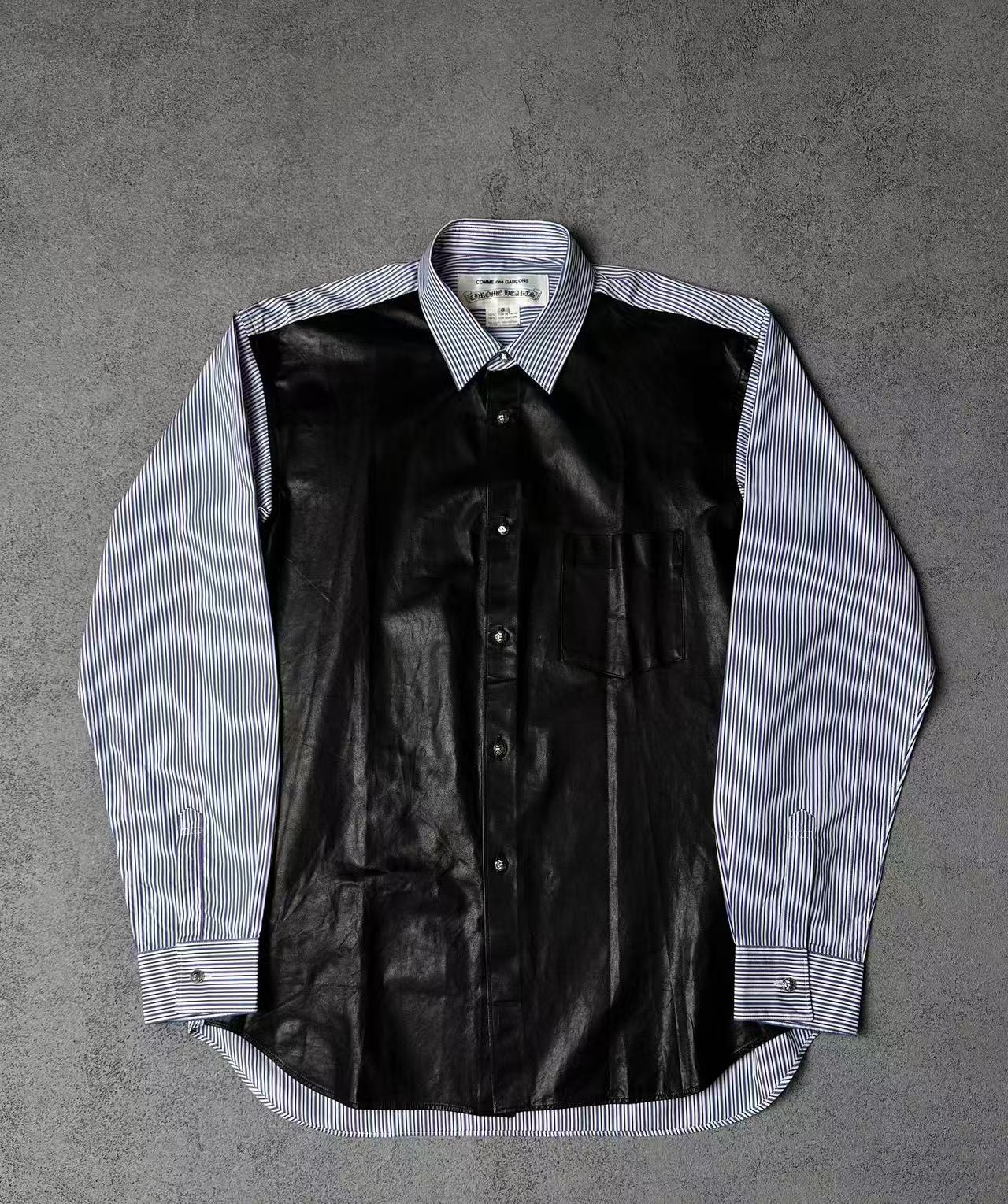 Chrome Hearts Comme des Garcons Leather Front Blue Stripe Shirt