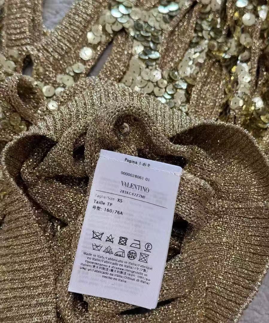 Valentino 23SS Gold Sequin Cut‑Out Open‑Knit Sweater