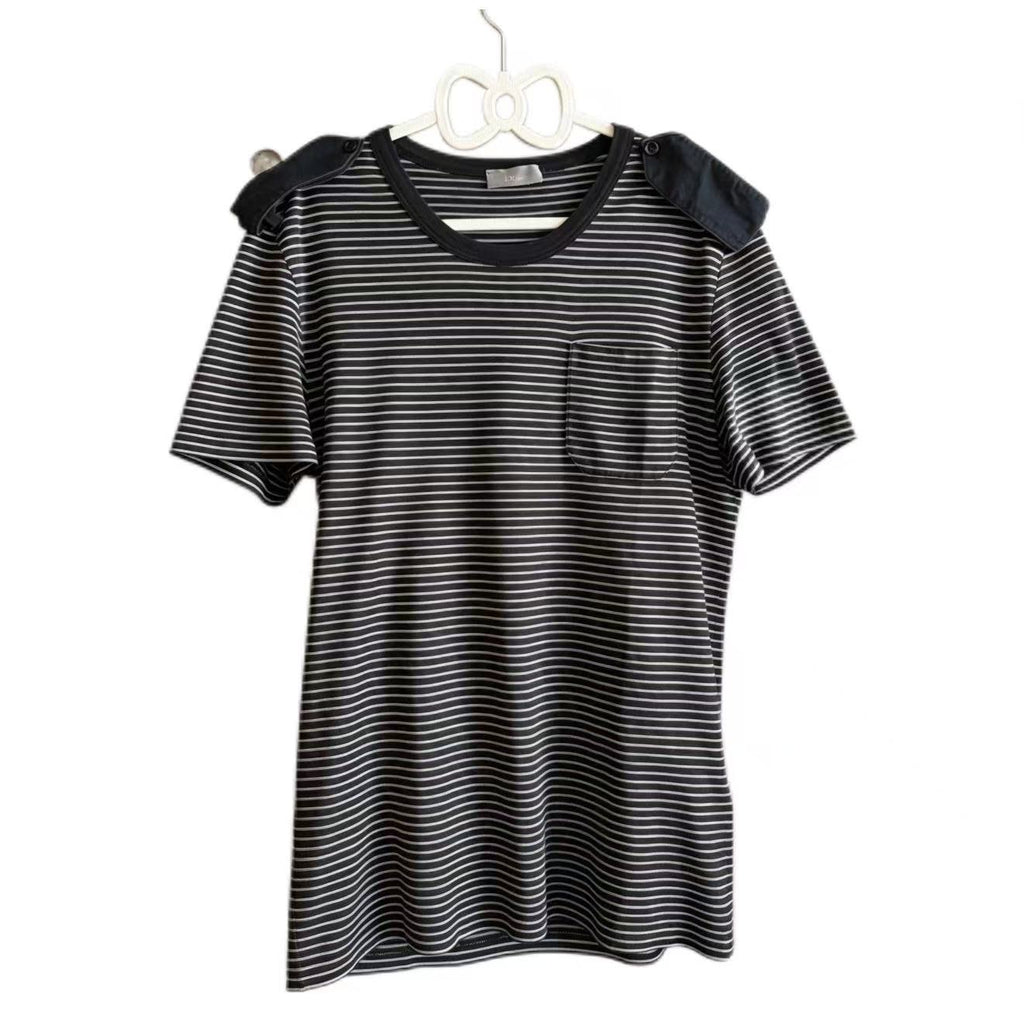 Dior Homme 07SS Epaulets Striped Pocket Tee
