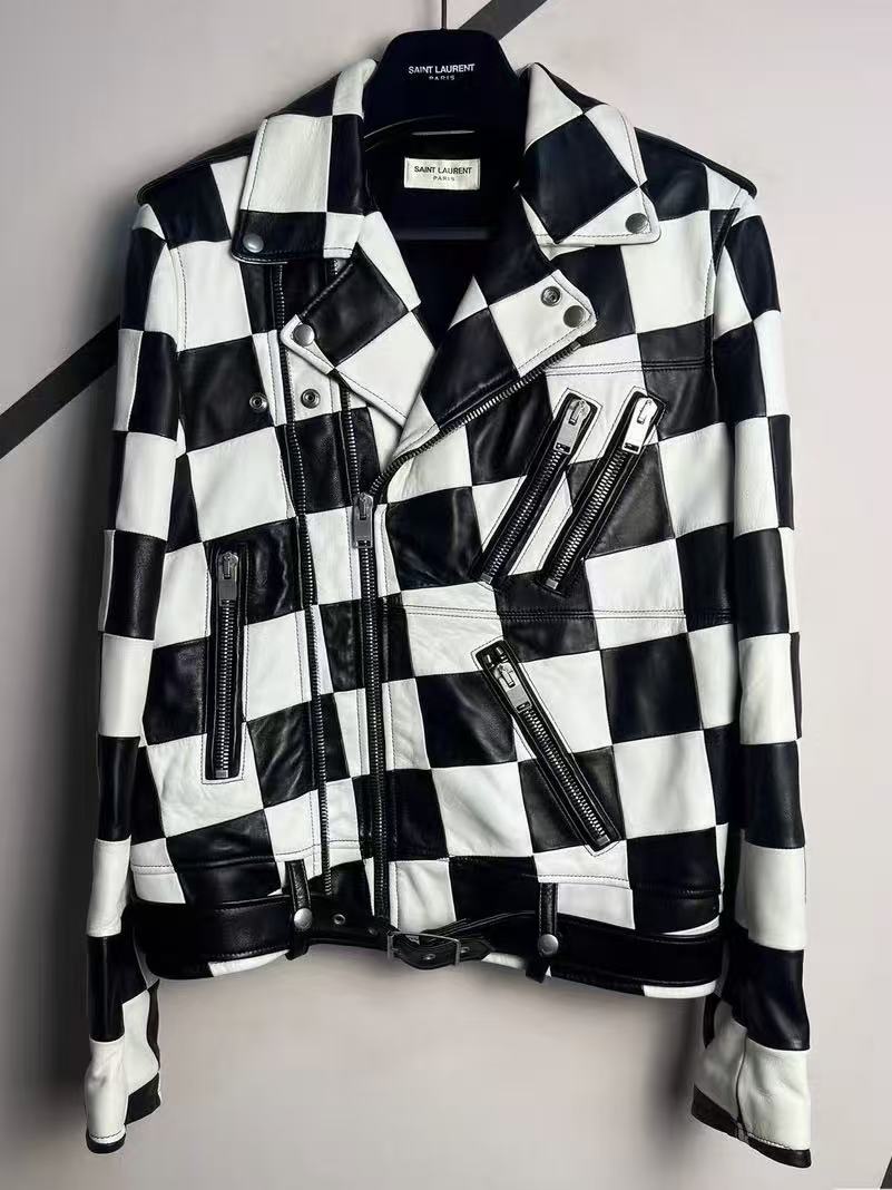 Saint Laurent 14SS Multi-Zip Damier Check Leather Jacket