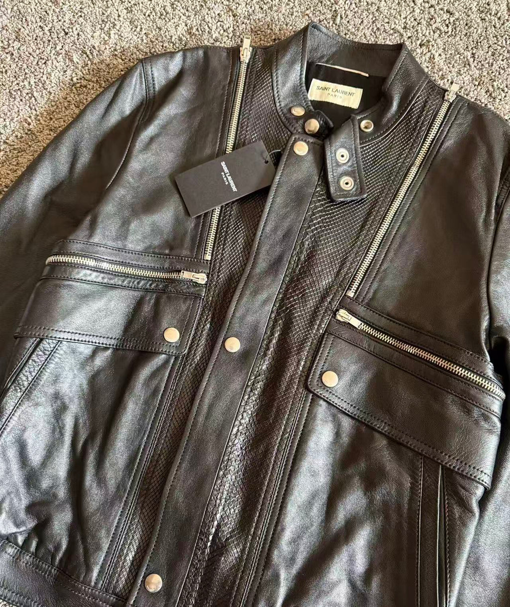 Saint Laurent 15fw Python-Trimmed Leather Jacket