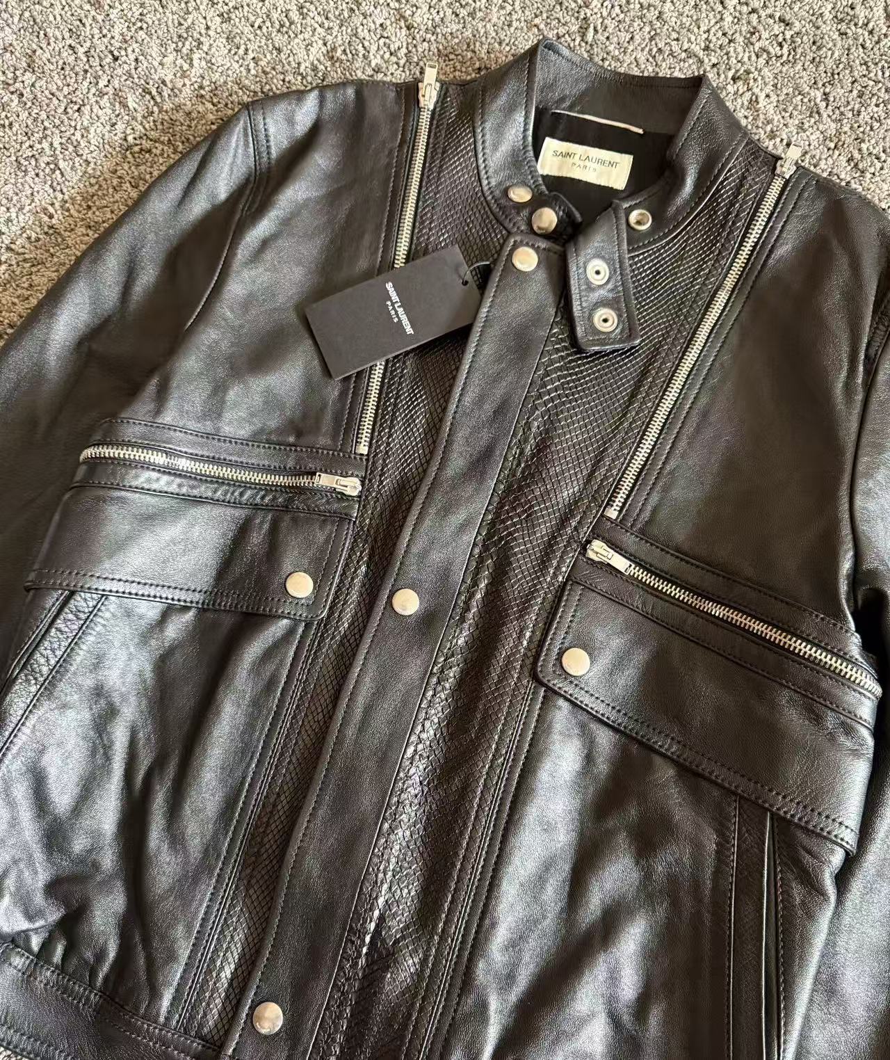 Saint Laurent 15fw Python-Trimmed Leather Jacket