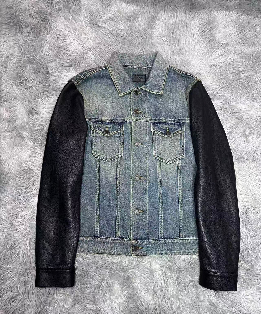 Saint Laurent 13AW Leather Sleeve Denim Jacket