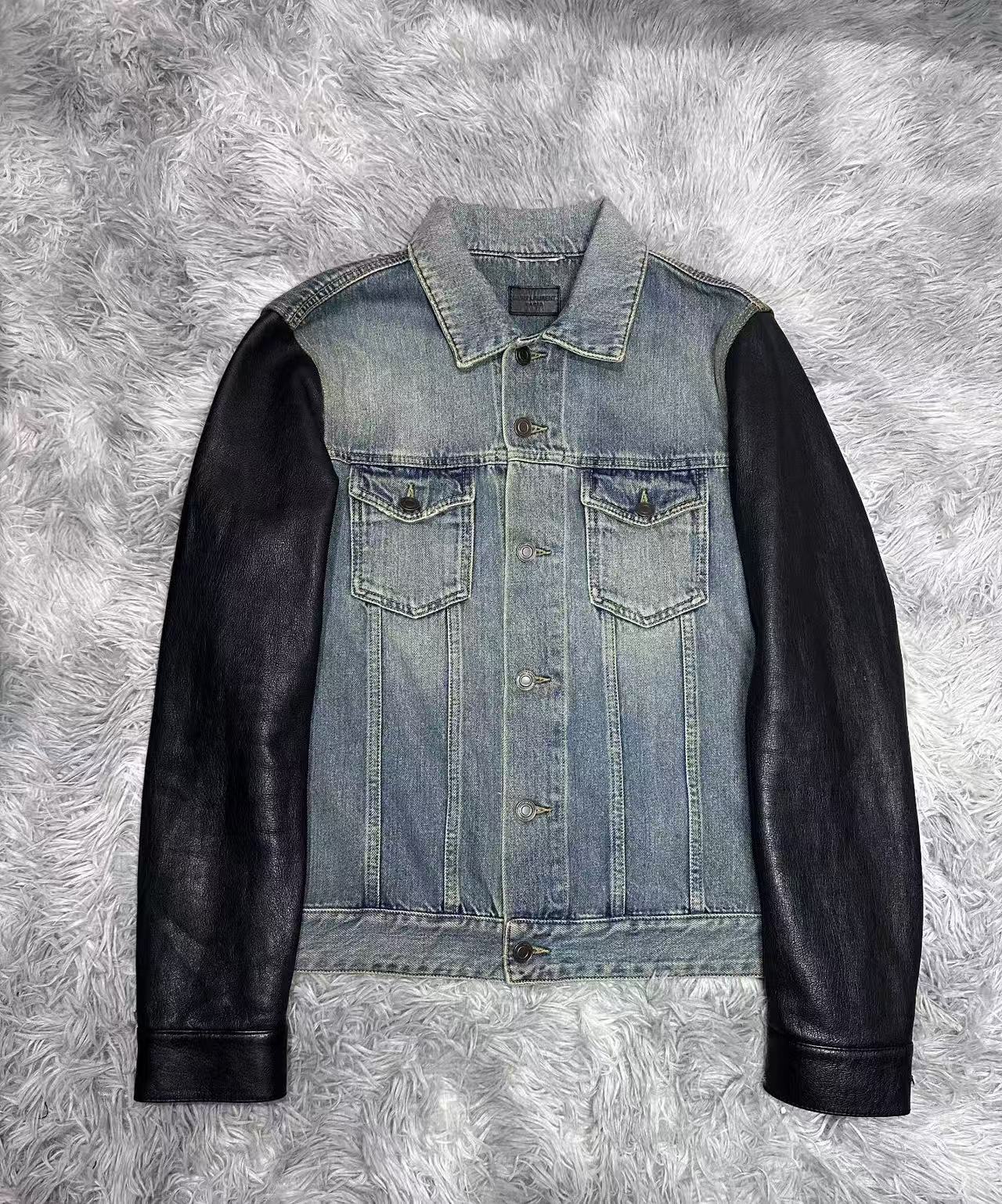 Saint Laurent 13AW Leather Sleeve Denim Jacket