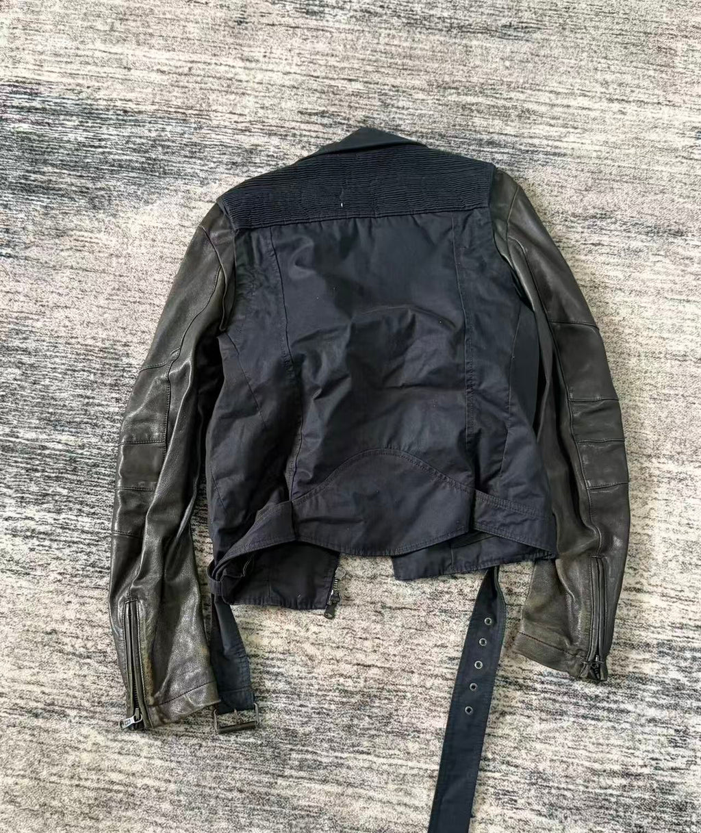 Balmain 10s Leather Sleeve Rider jacket