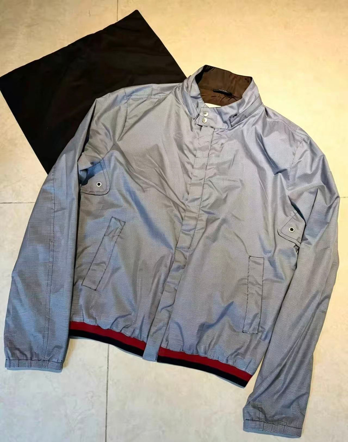 Gucci Reversible Grey Check Nylon Harrington Jacket