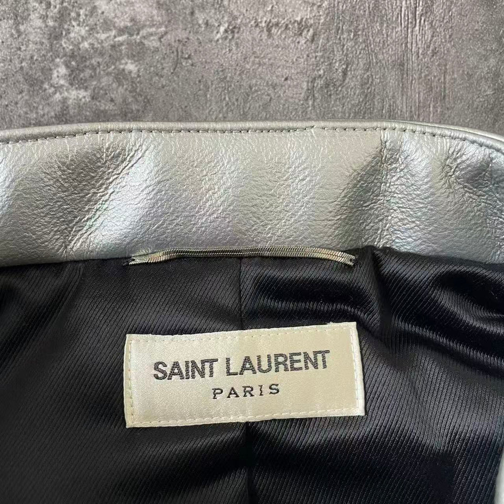 Saint Laurent 15FW Silver Lambskin Biker Jacket