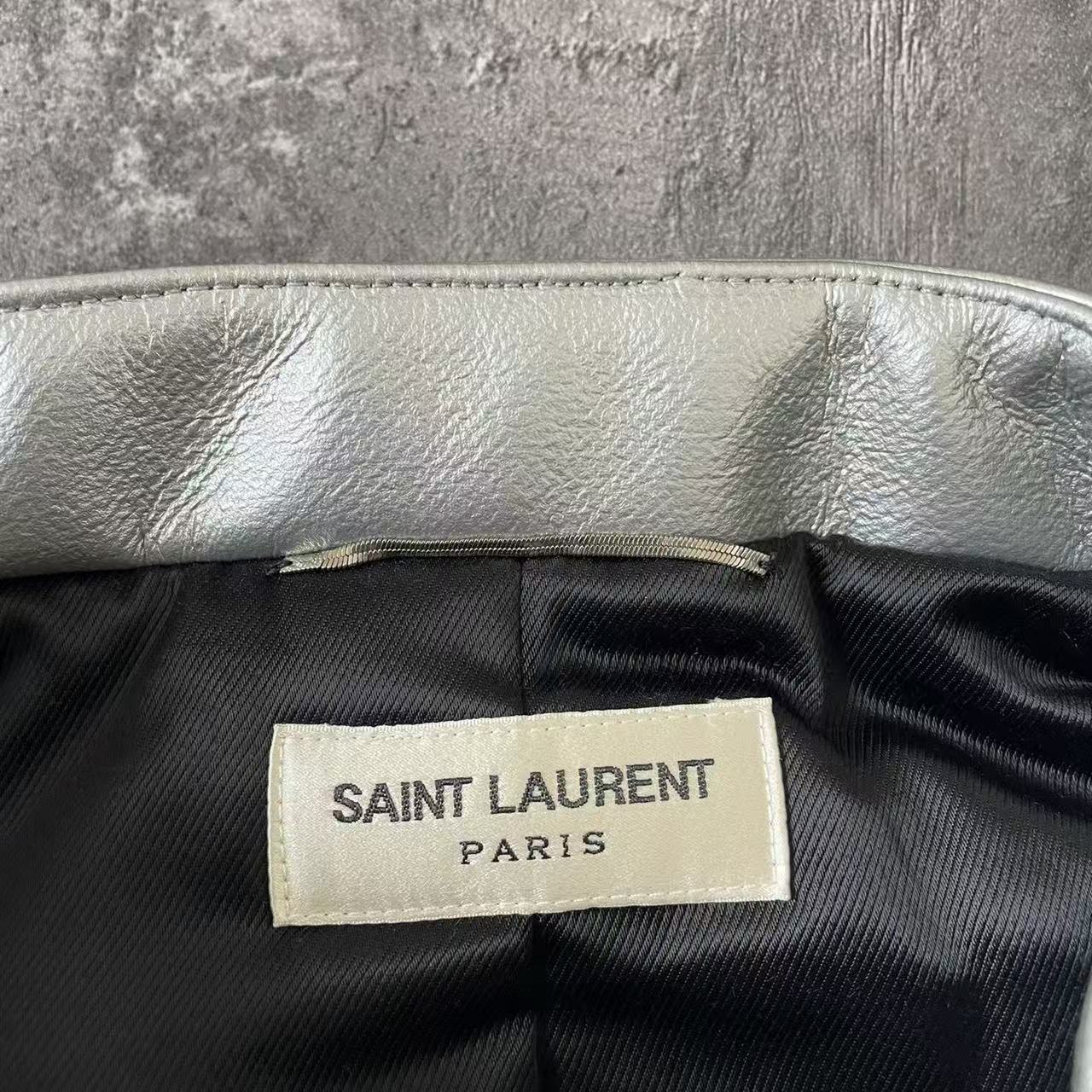 Saint Laurent 15FW Silver Lambskin Biker Jacket