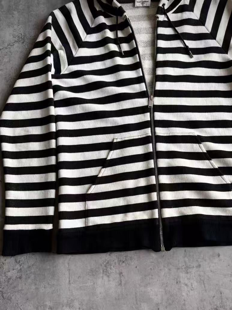 Saint Laurent 15SS Black White Striped Zip Hoodie