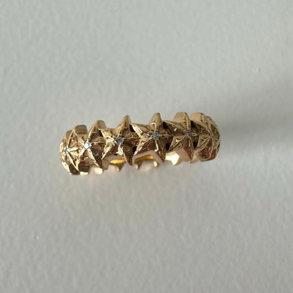Chrome Hearts Gold And Diamond Star Band Ring