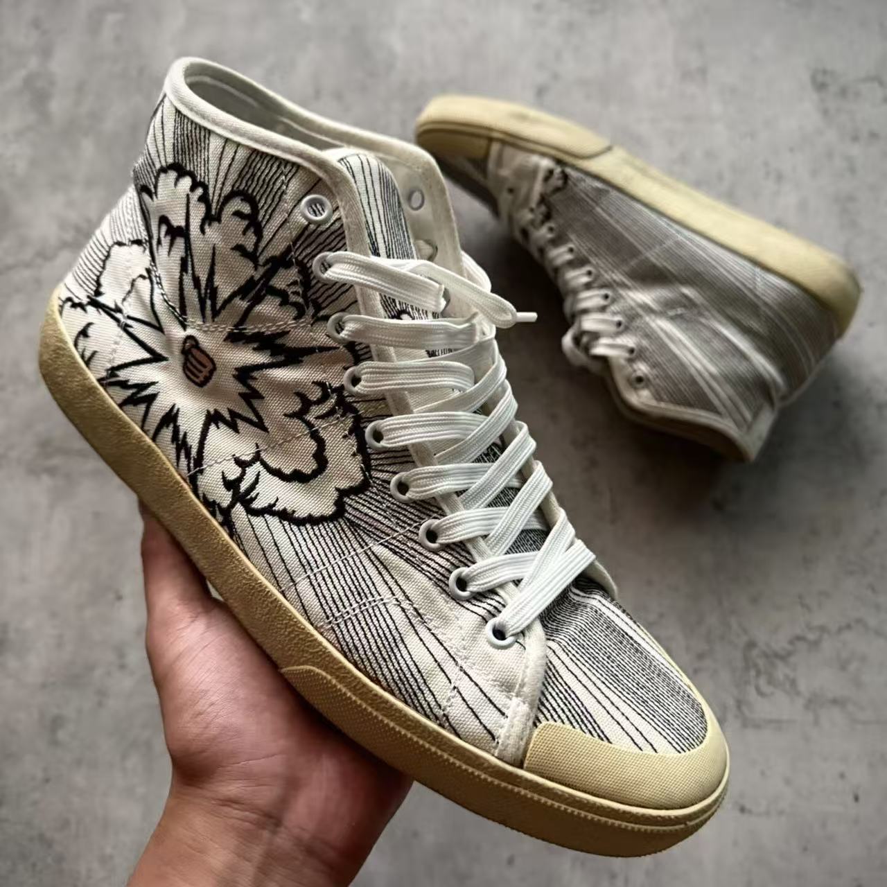 Saint Laurent 16SS Signature Court Surf Bang Embroidered High Top Sneakers