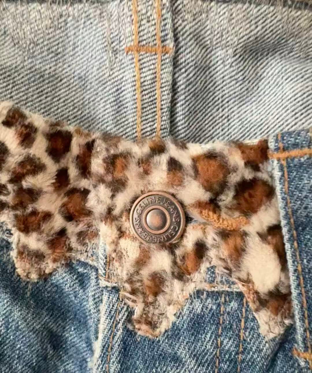 Celine 23SS Wesley Leopard Jeans in Zuma Wash Denim