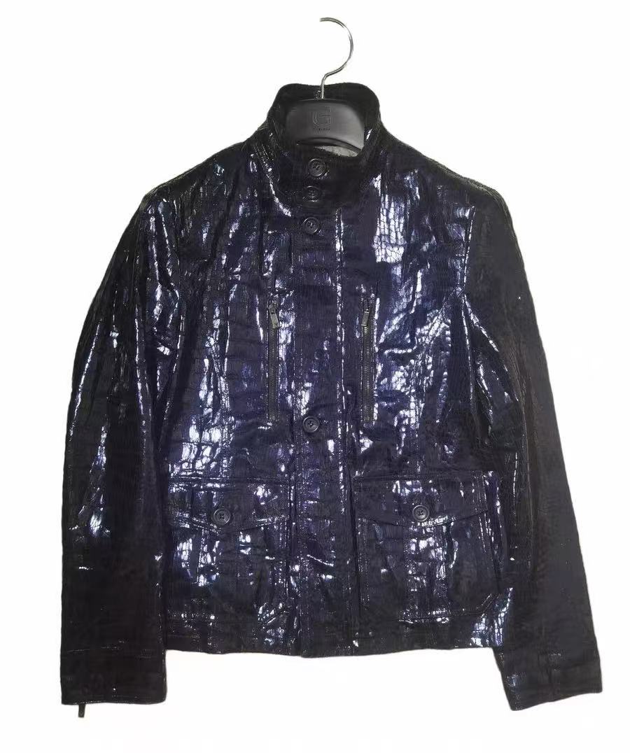Emporio Armani 09SS Navy Shiny Crocodile Effect Buttoned Jacket