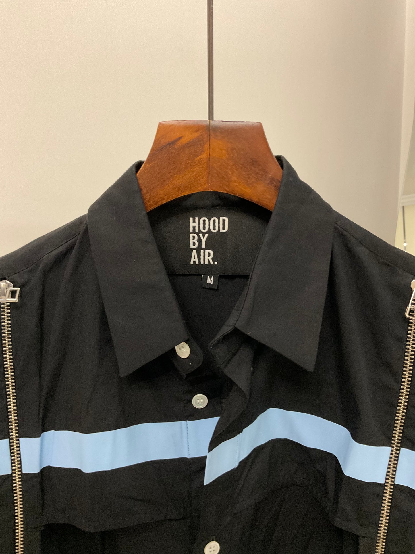 Hood by air HBA logo blue stripe double zip shirt