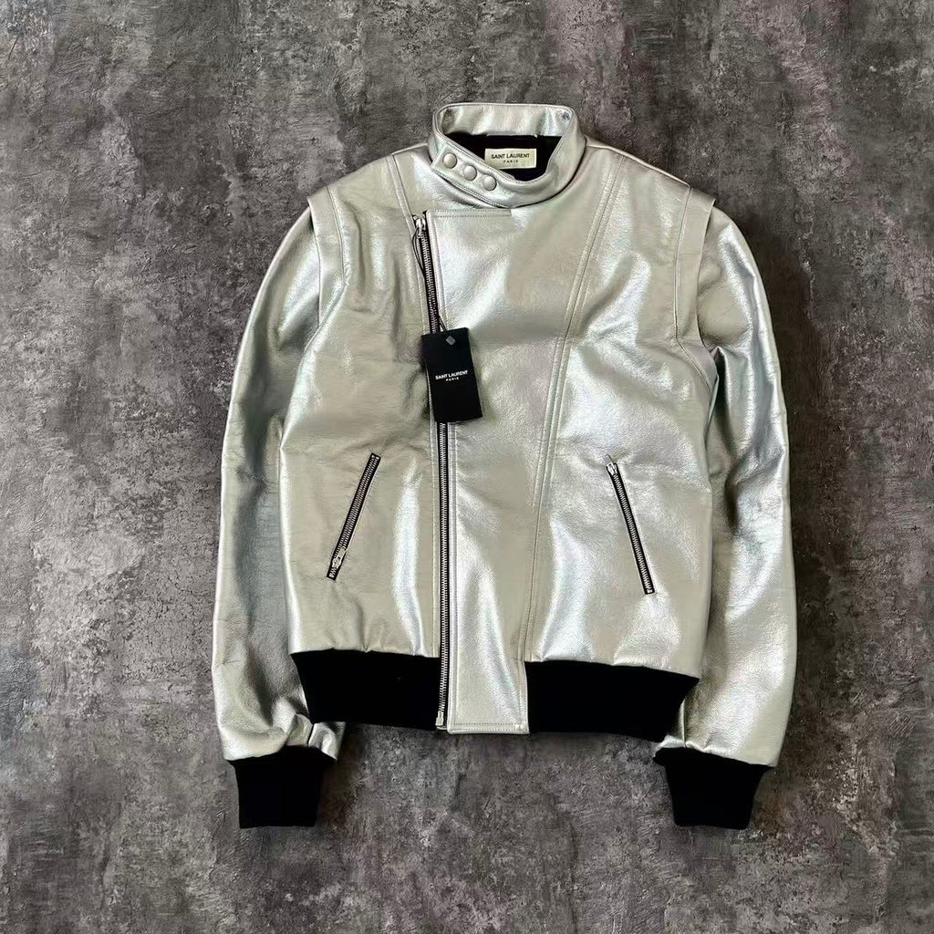 Saint Laurent 15FW Silver Lambskin Biker Jacket