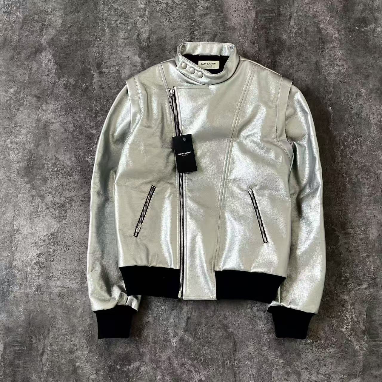 Saint Laurent 15FW Silver Lambskin Biker Jacket