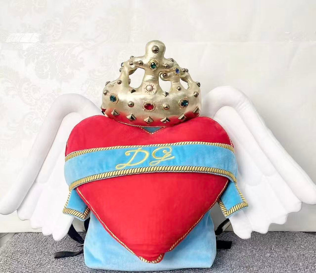 Dolce&Gabbana Red Blue Heart Wings DG Crown Backpack