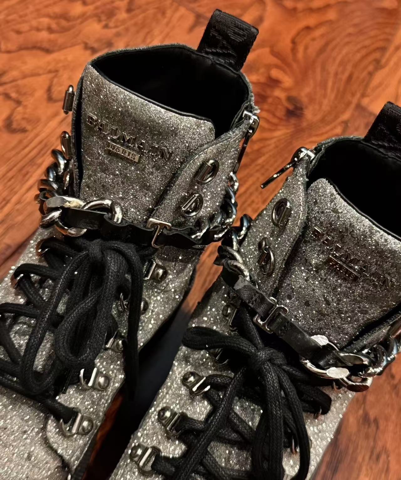 Balmain Ranger Army Glittered Ankle Boots