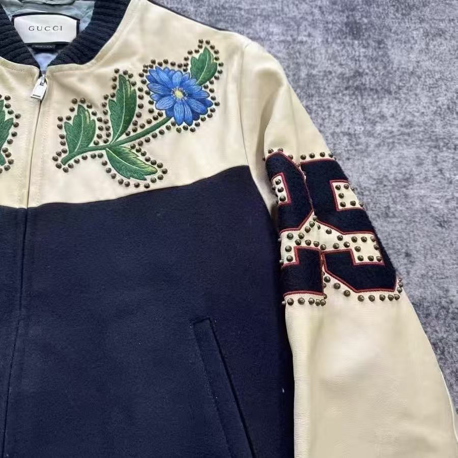 Gucci 17SS Floral Embroidery Studded  Panel Bomber Jacket