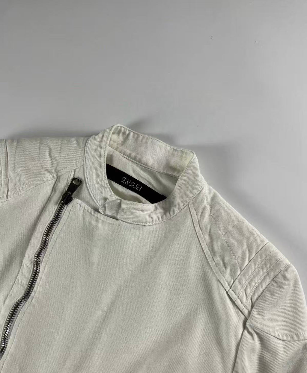 Gucci By Tom Ford 02SS Asymmetrical Zip Denim Biker Jacket