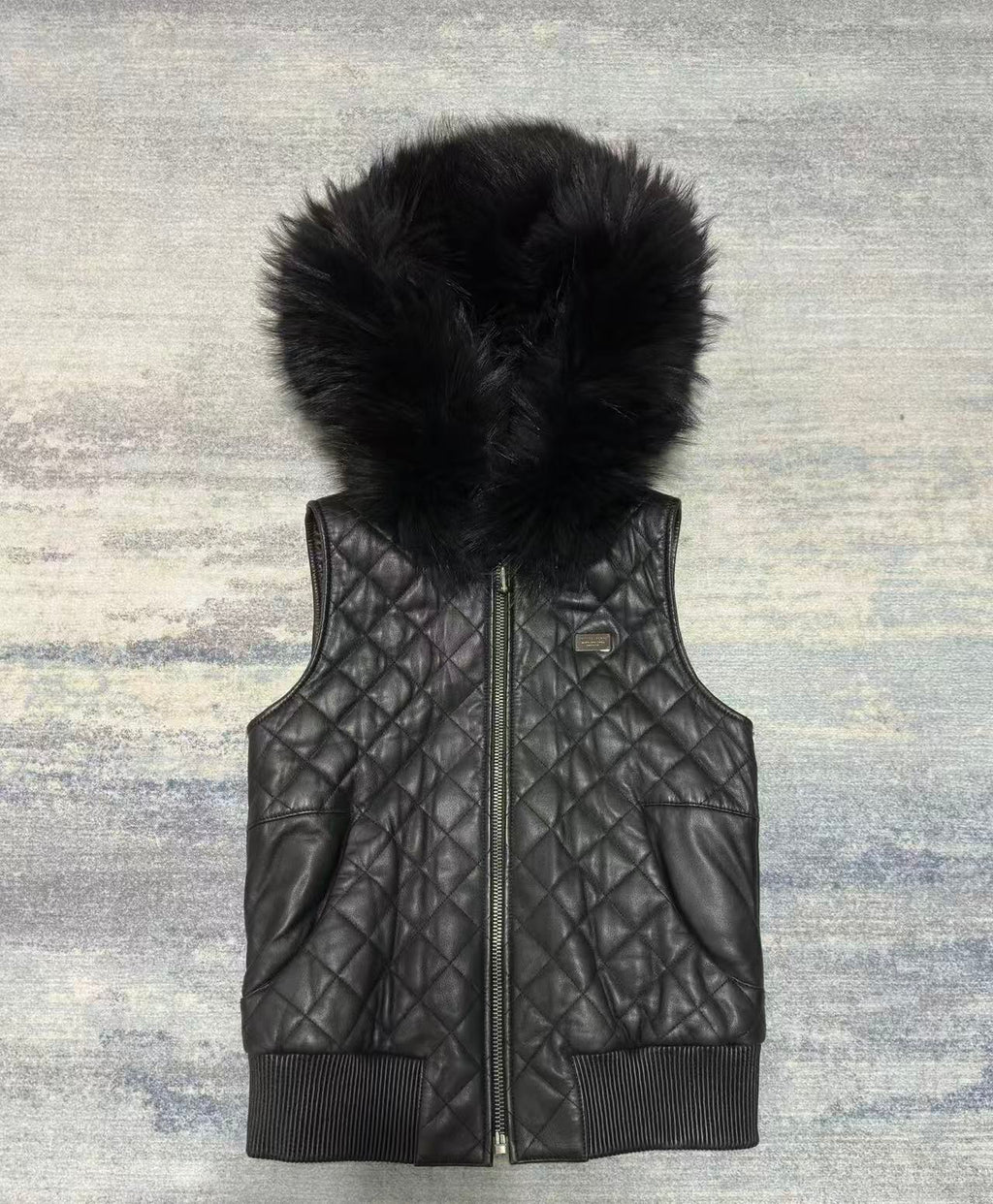 Philipp Plein Blouson Gilet Renard Noir Fourrure Capuche