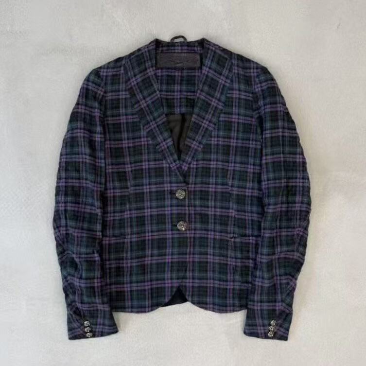 Chrome Hearts No‑Collar Tartan Check Blazer