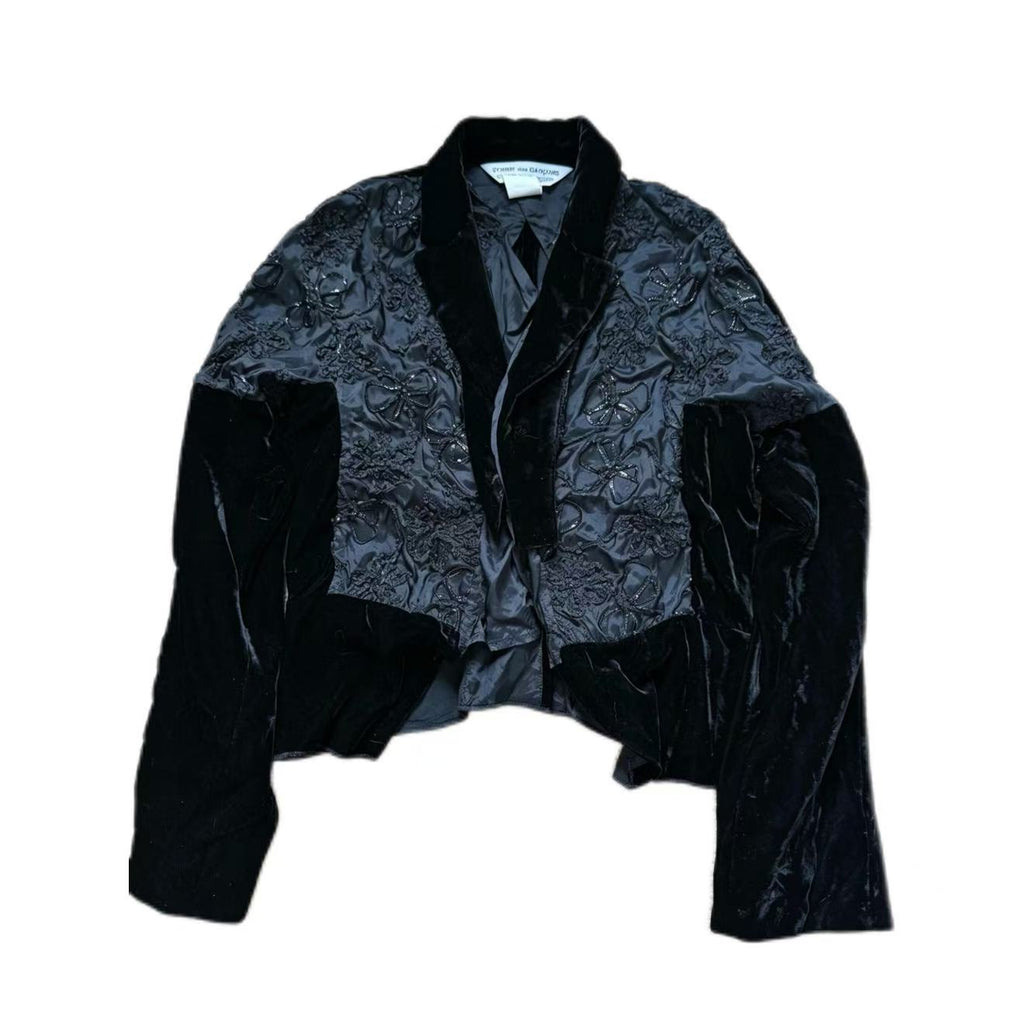 Comme Des Garcons Embroidered Velvet Cropped Jacket