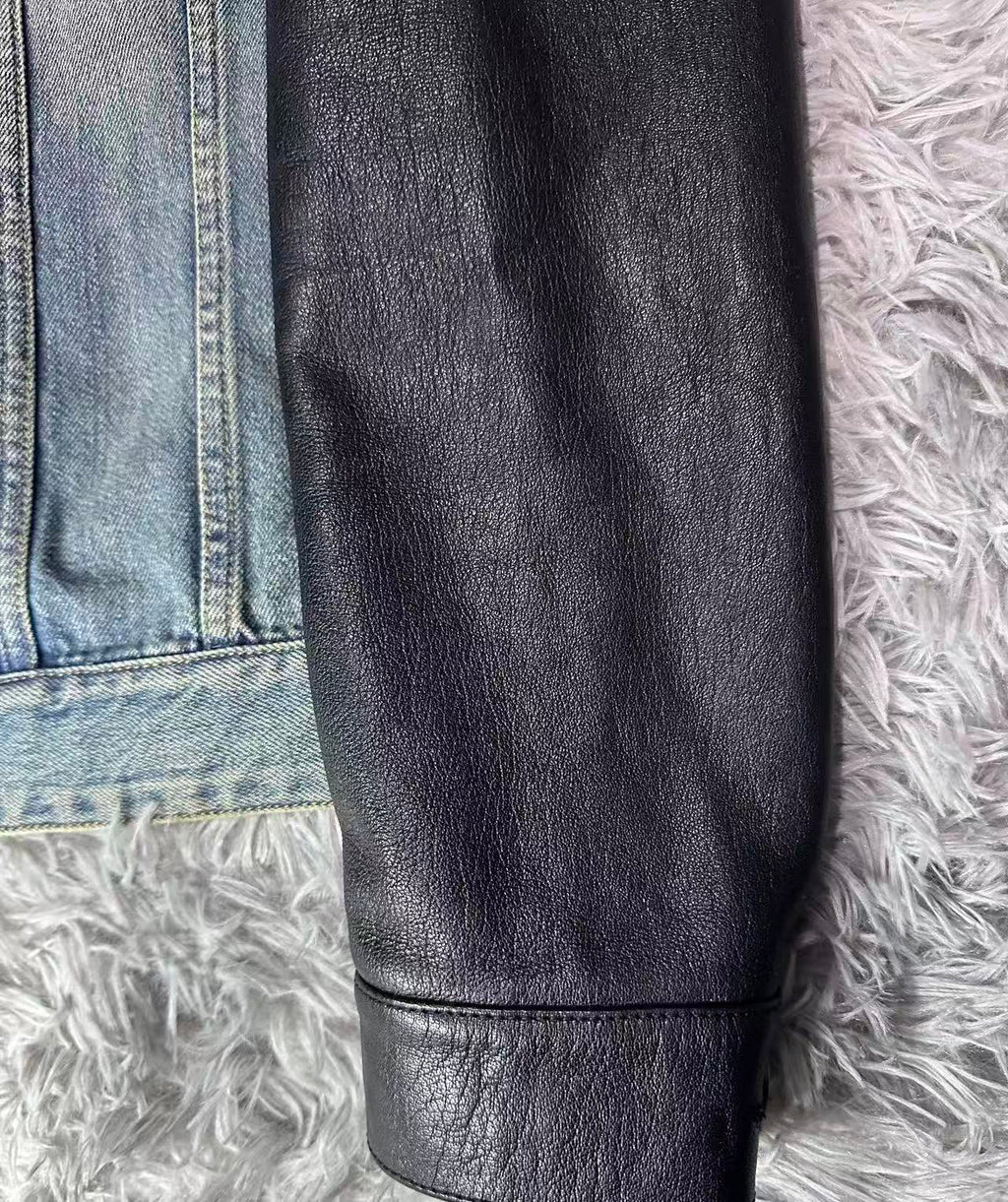 Saint Laurent 13AW Leather Sleeve Denim Jacket