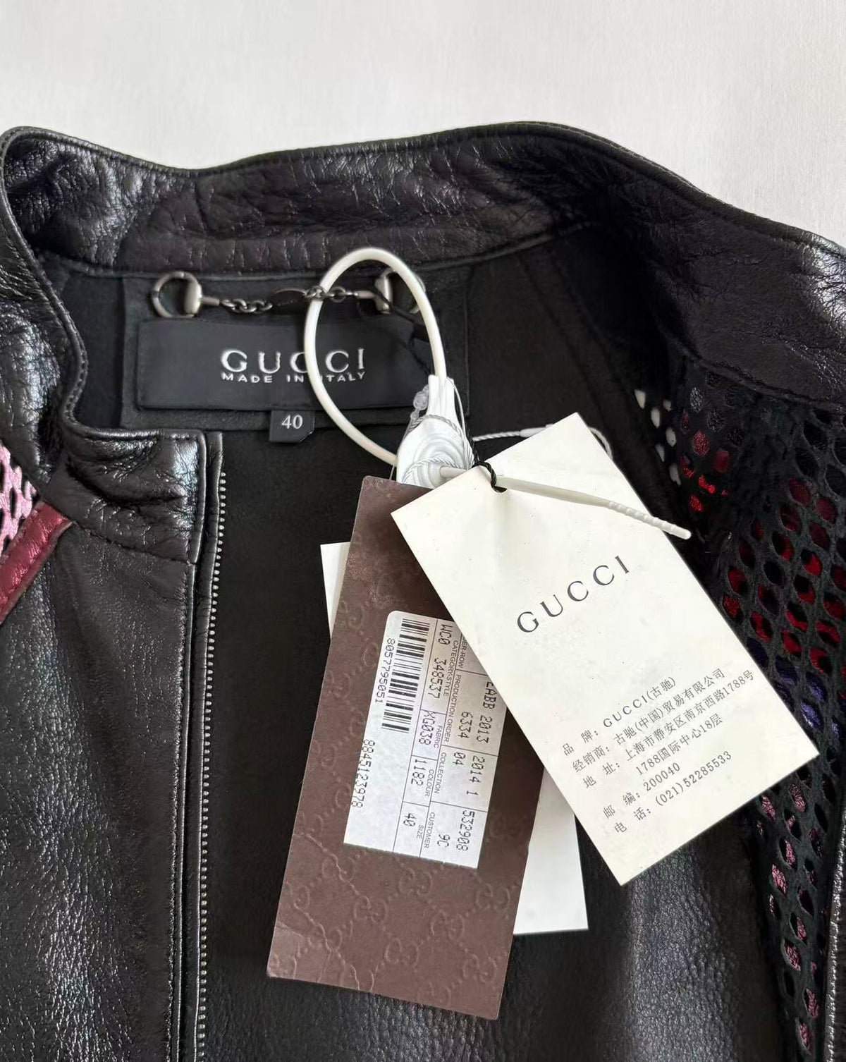 Gucci 14FW Multicolor Mesh Panel Leather Bomber Jacket