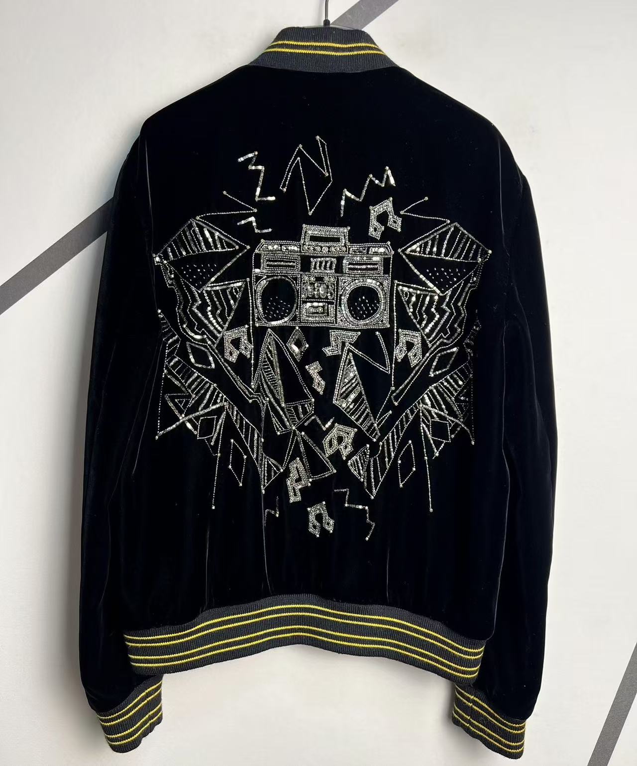 Saint Laurent 19FW Black Velvet Teddy Radio Bomber Jacket