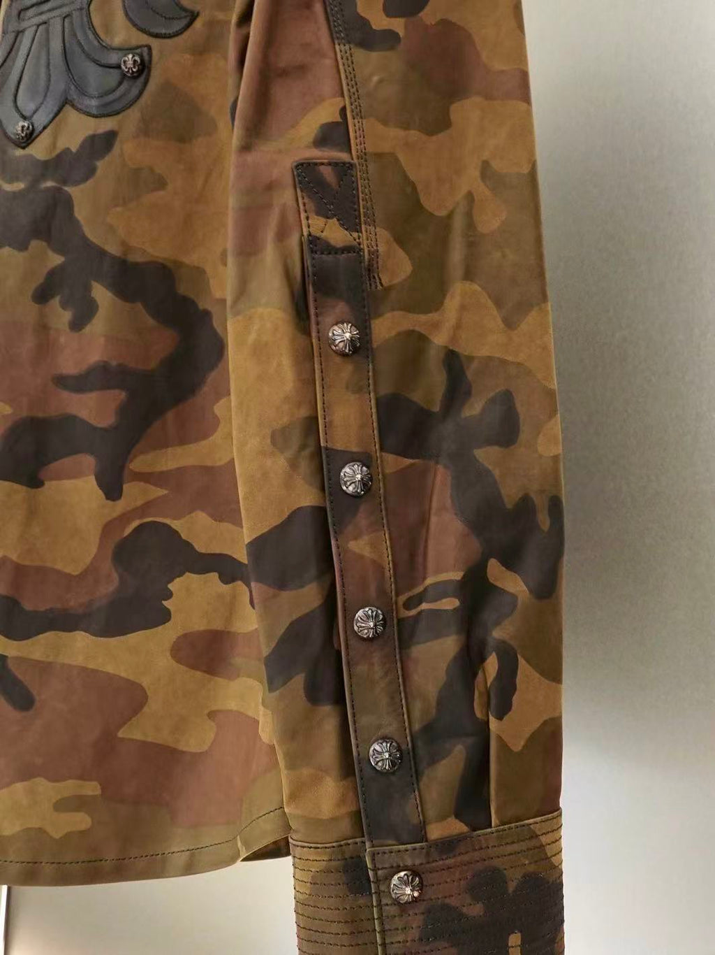 Chrome Hearts Fleur De Dis Leather Patch Camo Shirt