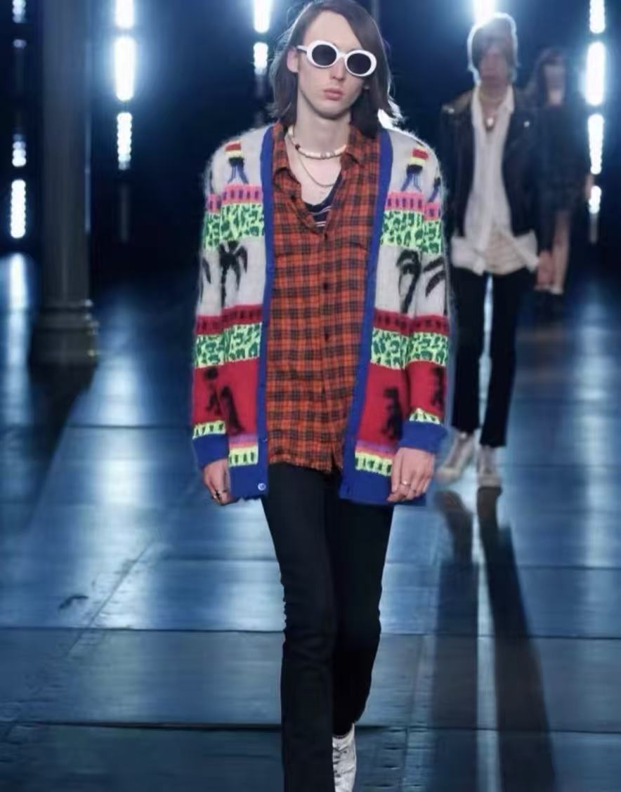 Saint Laurent 16SS Surf Sound  Dinosaur Jacquard Mohair Cardigan