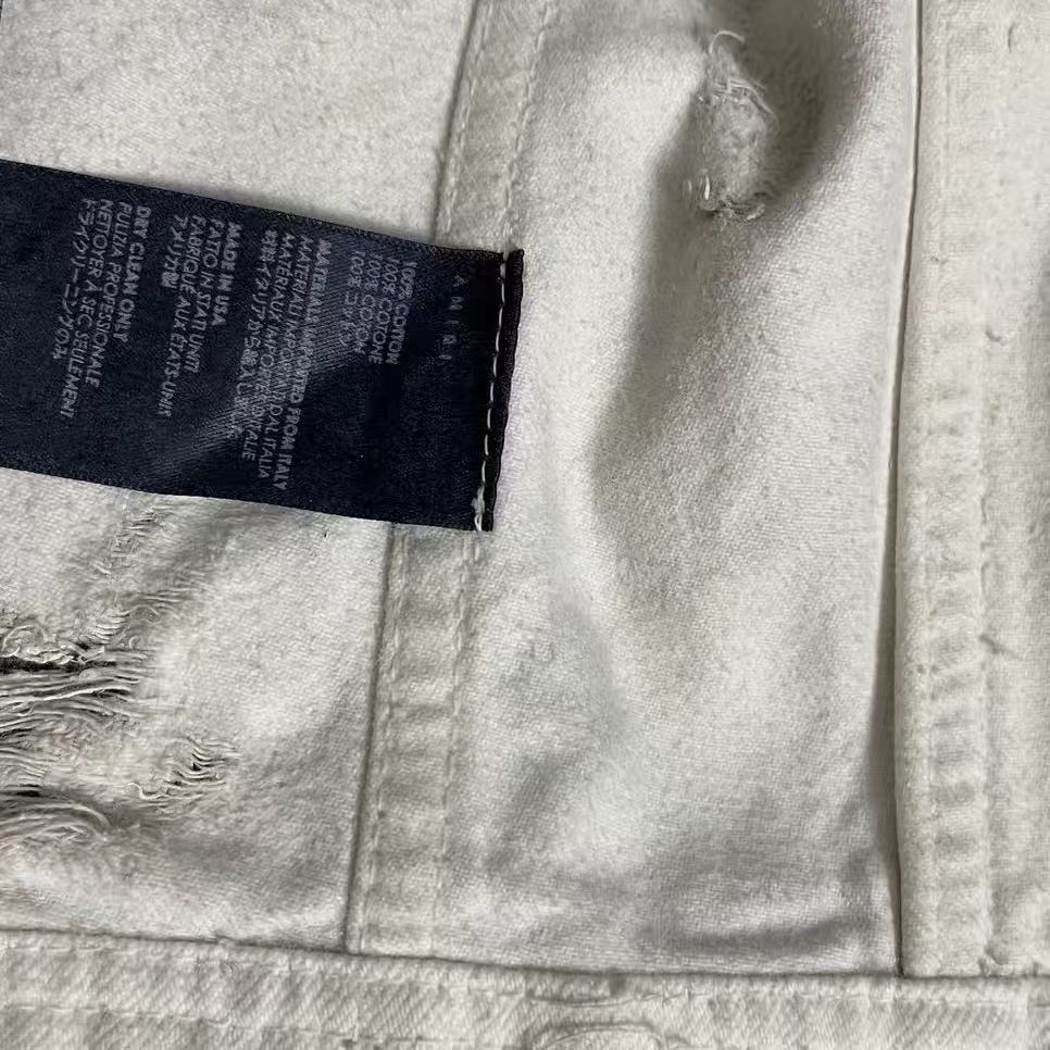 AMIRI 15ss White Heavy Distressed Full Zip Trucker Denim Jacket