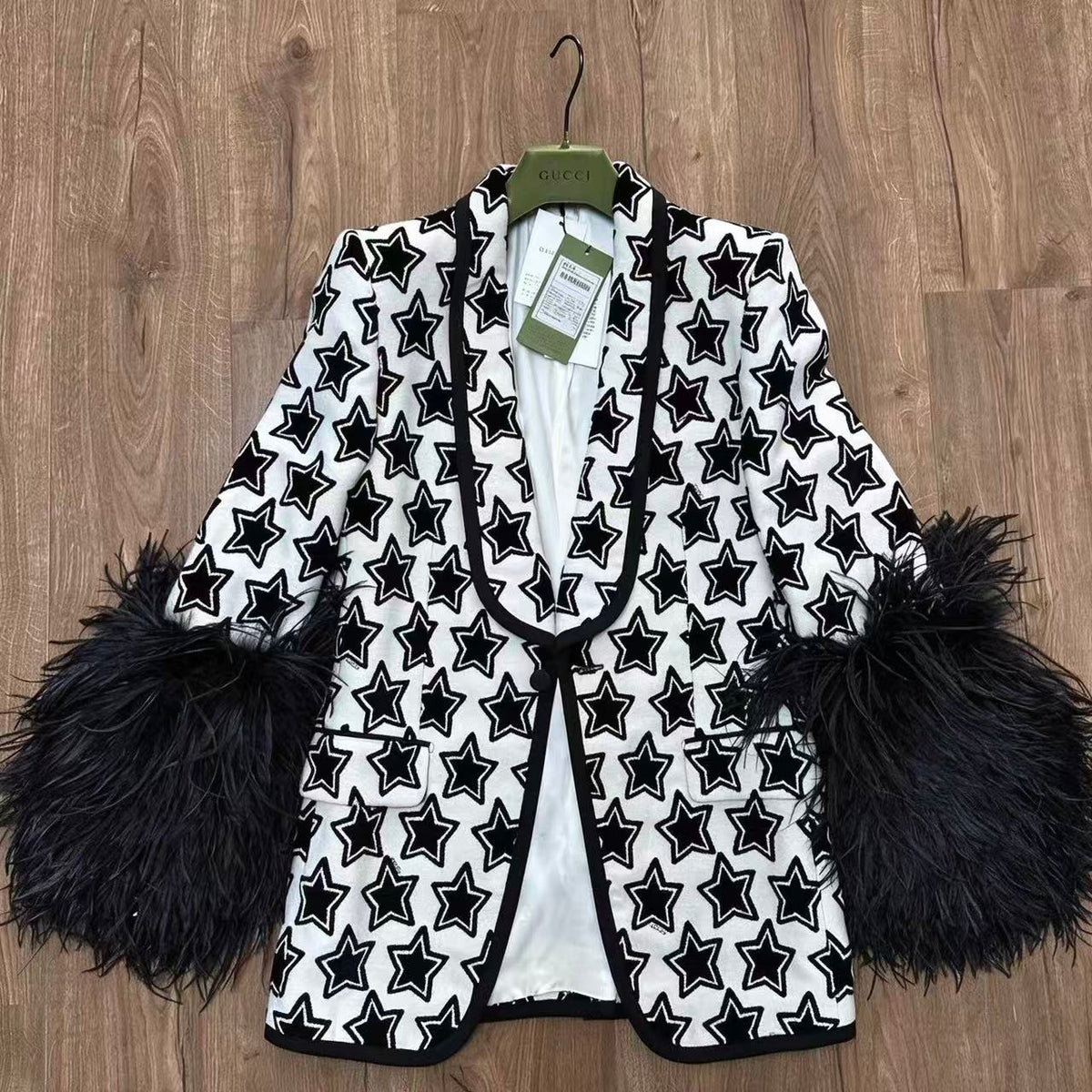 Gucci Printed Feather Trim Blazer