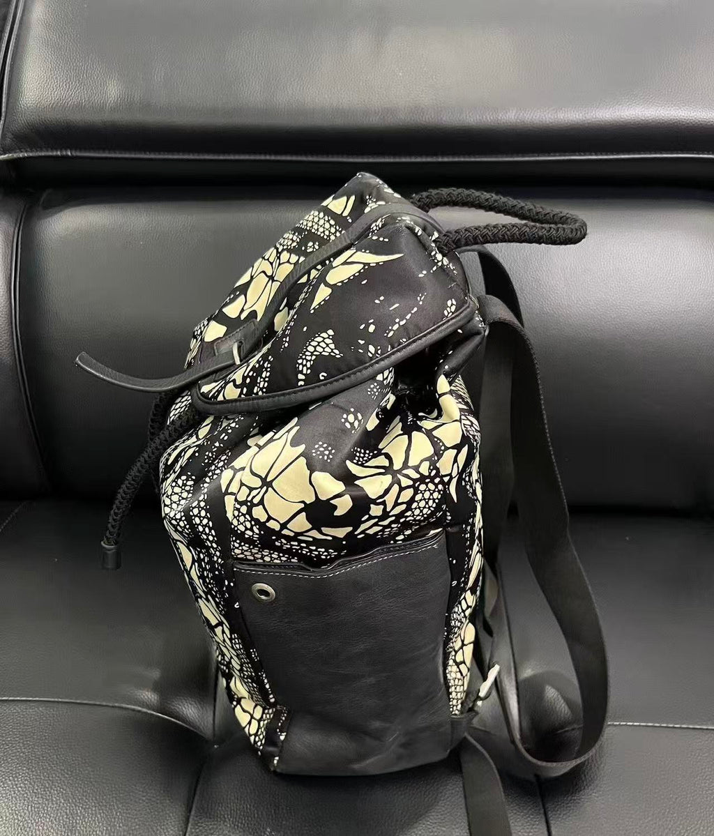 Alexander Mcqueen 14SS Skull Lace‑Print Drawstring Backpack