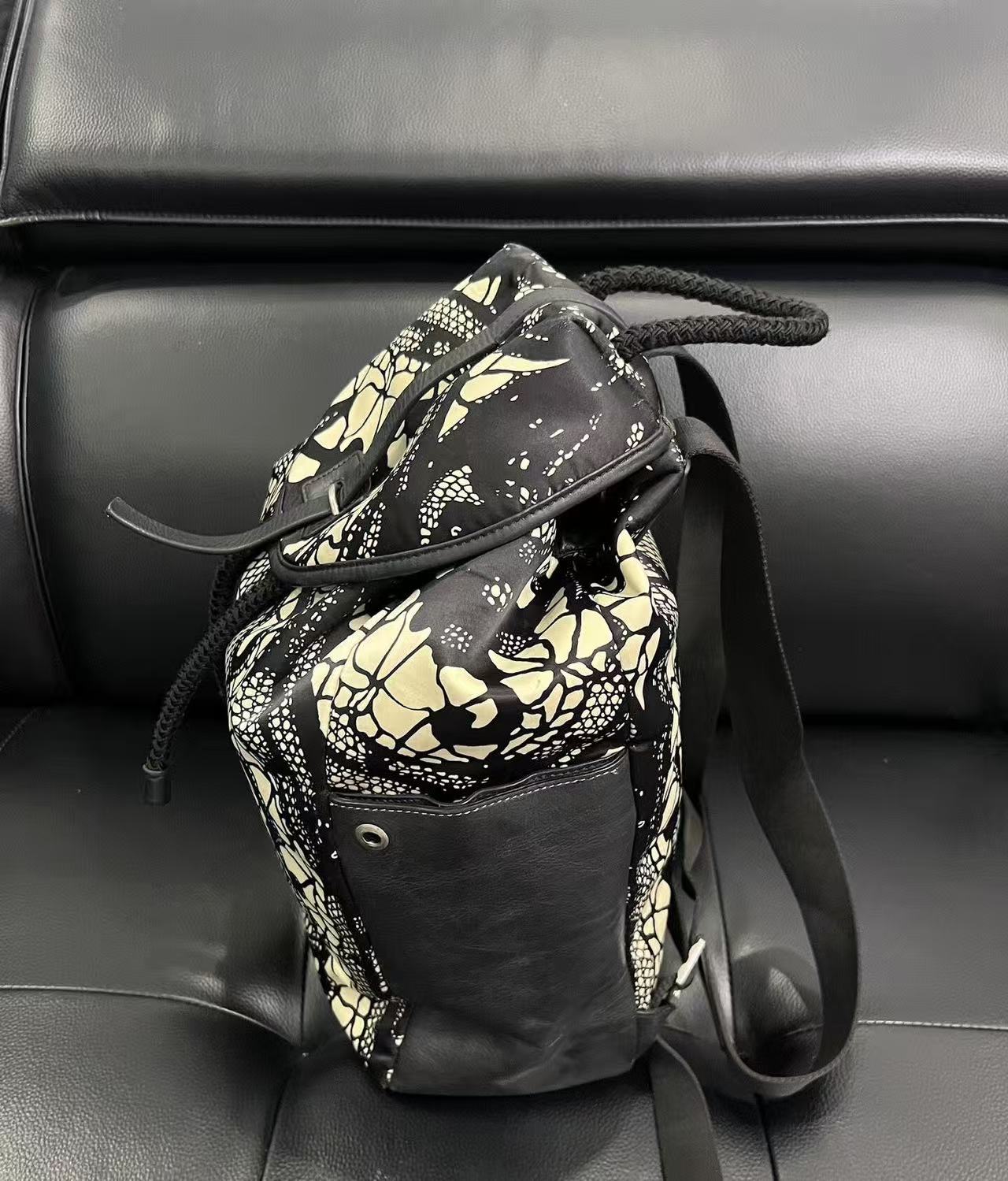 Alexander Mcqueen 14SS Skull Lace‑Print Drawstring Backpack