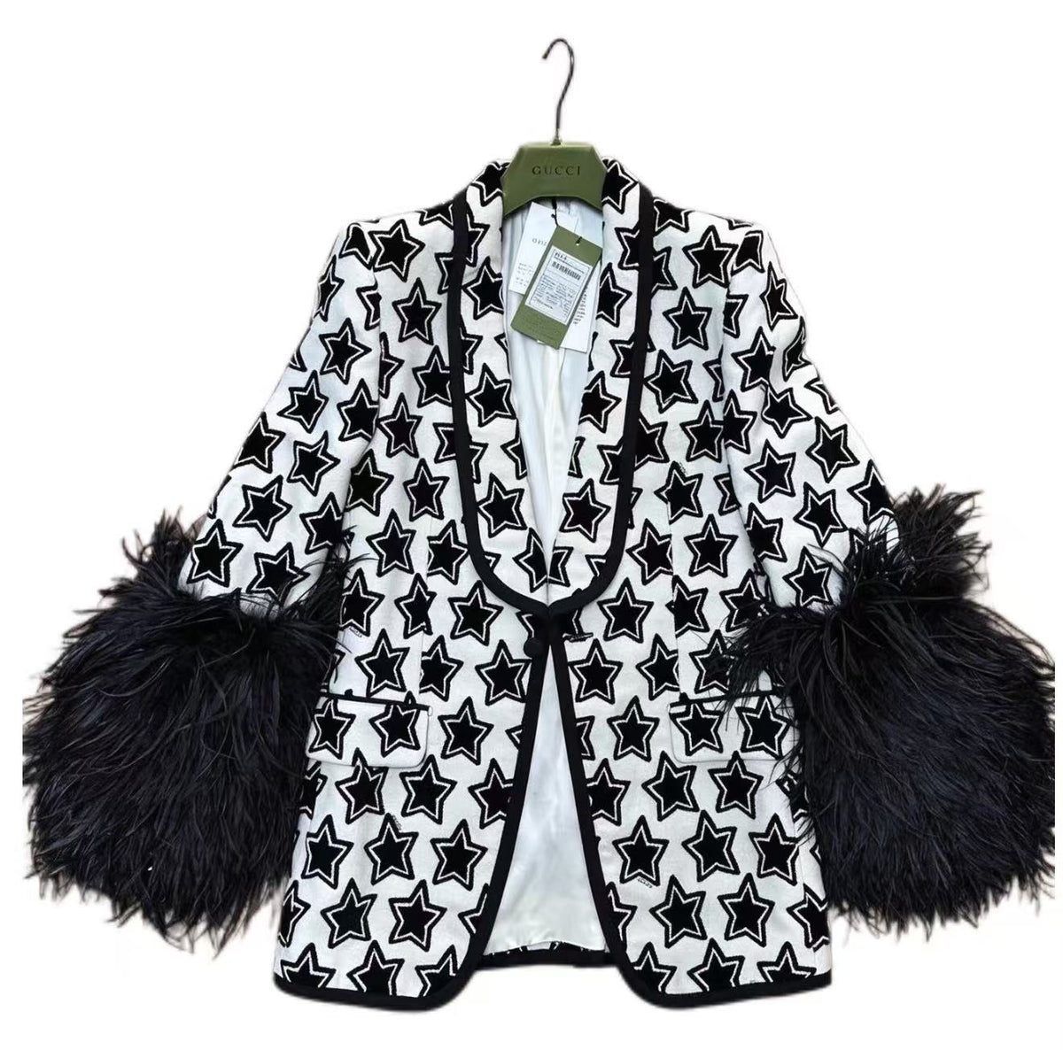 Gucci Printed Feather Trim Blazer