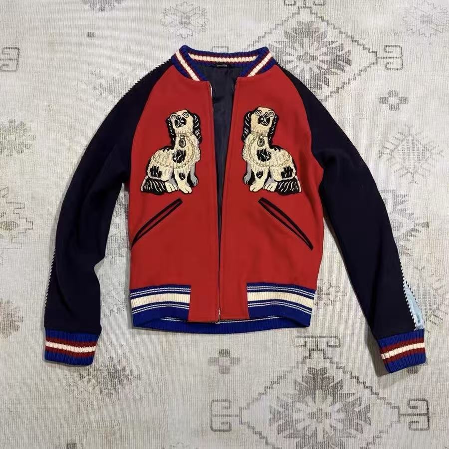Gucci 17SS King Charles Spaniel Appliqué Bomber Jacket