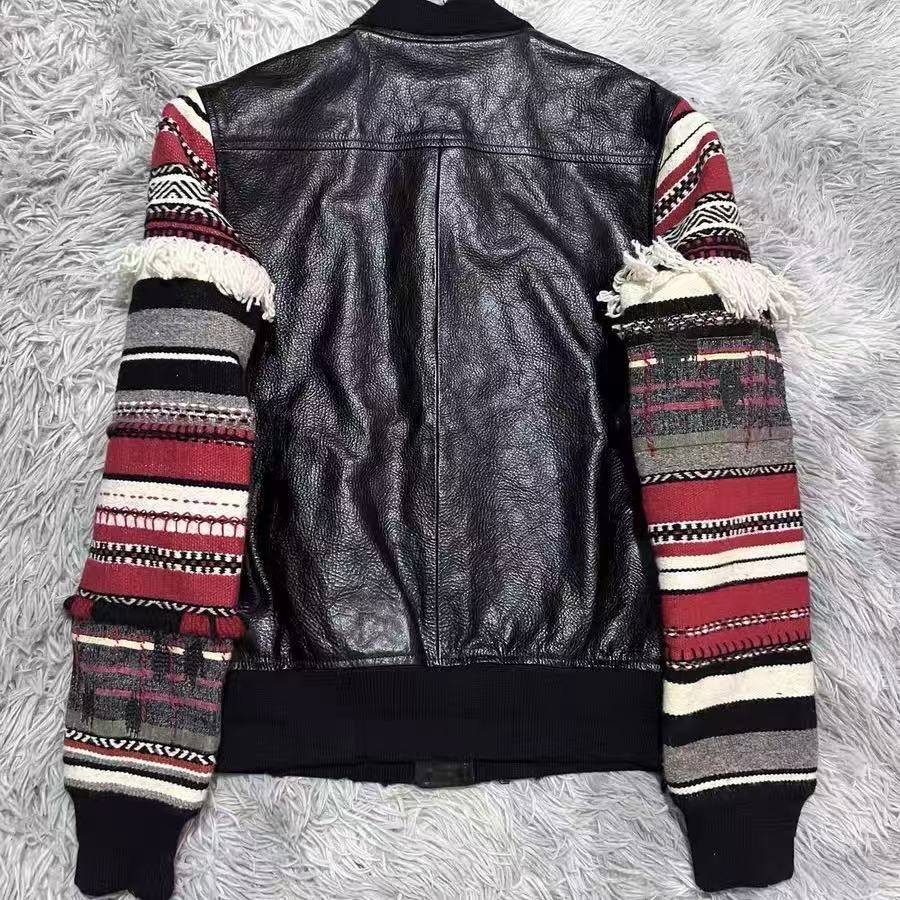 Saint Laurent 17FW Navajo Fringe Leather Teddy Varsity Jacket